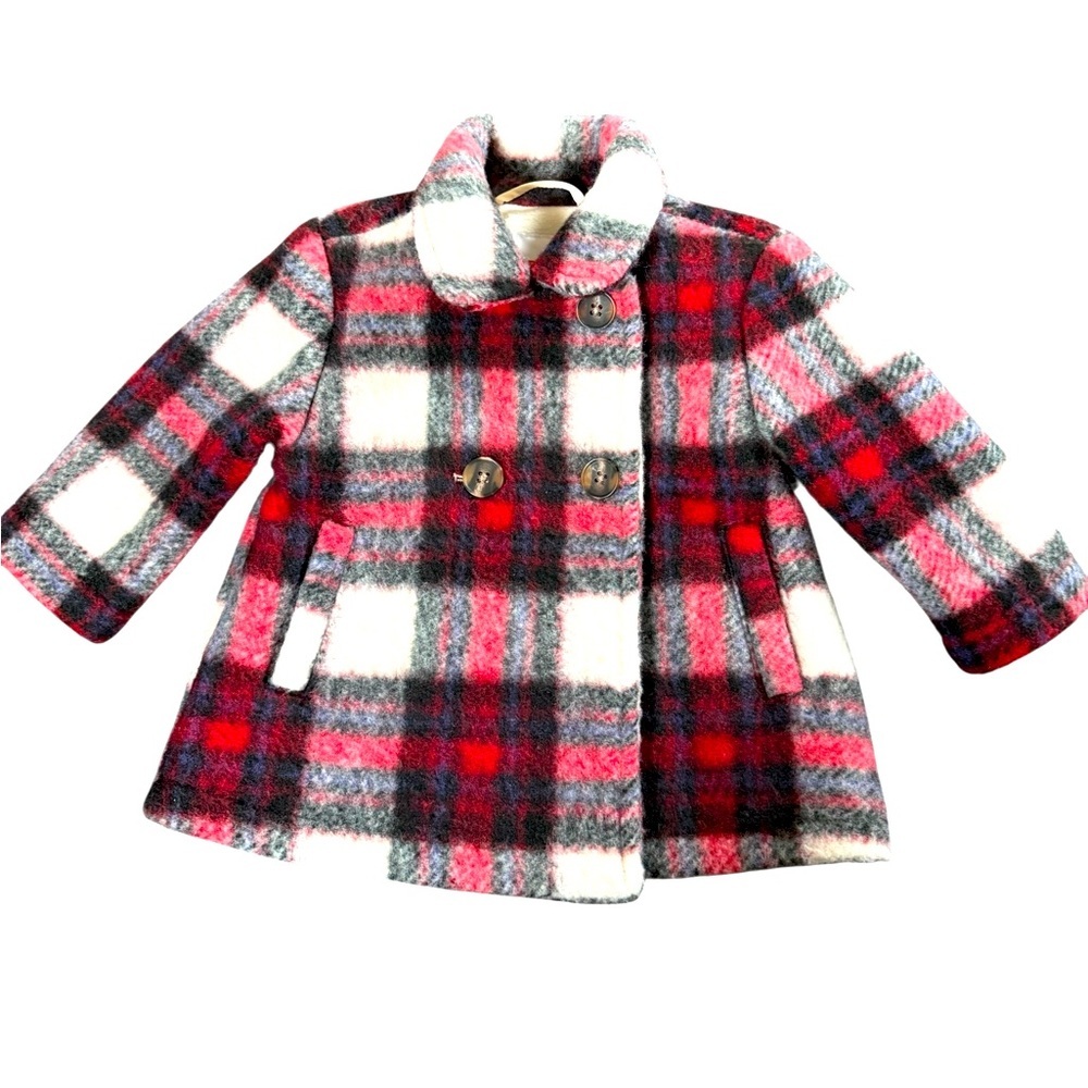 Joe Fresh Kids Plaid Pea Coat - Red, Black, and White, NWTS, size 3-6 months - Picture 2 of 8